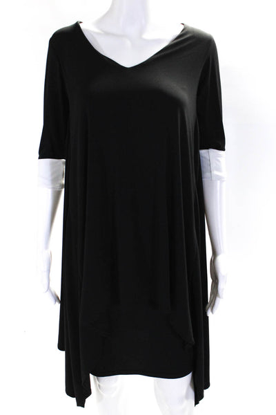 Julian Chang Womens High Low Cuffed 3/4 Sleeve V-Neck Maxi Dress Black Size XS