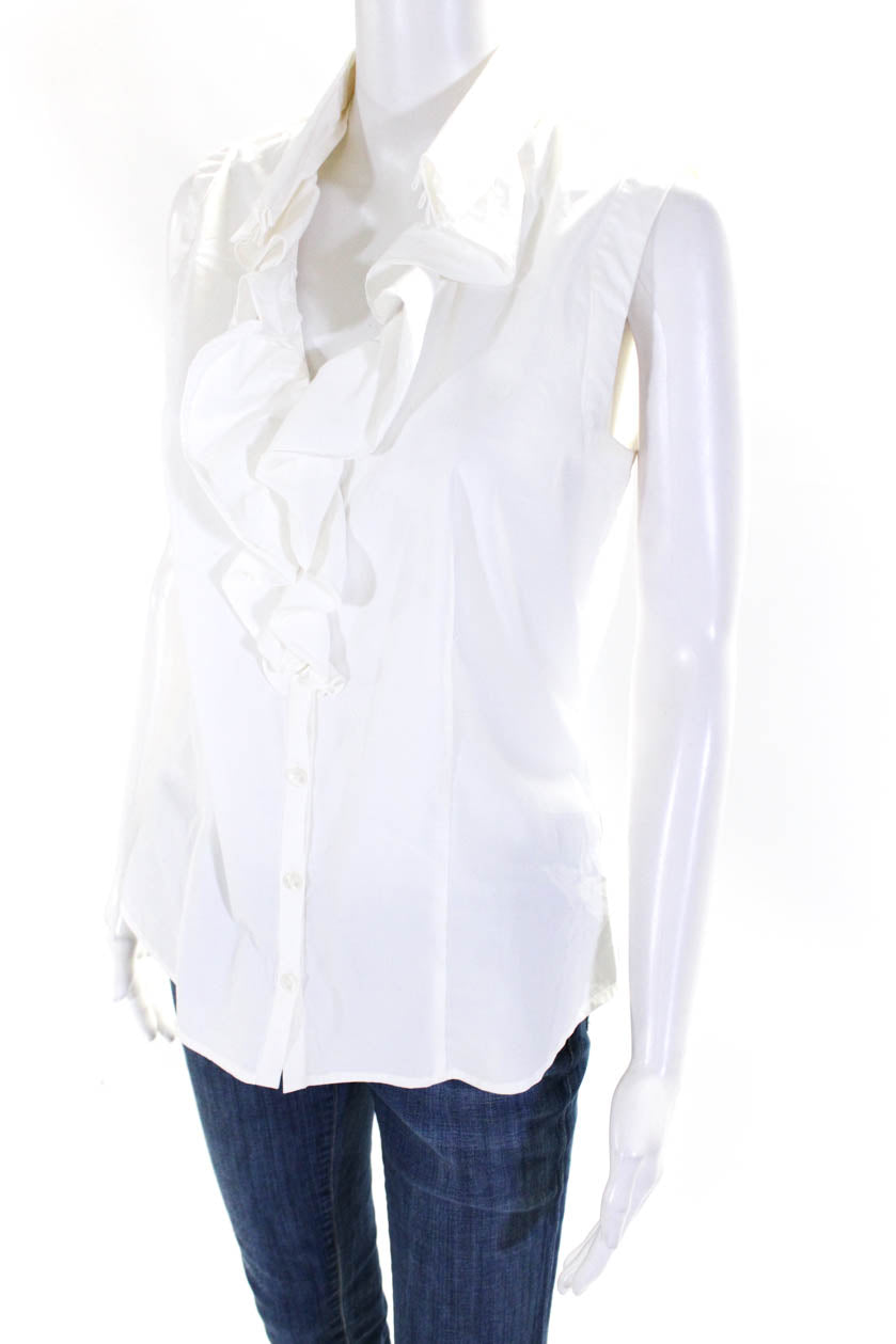 Adrienne Vittadini Womens Cotton Ruffled Sleeveless Button Up Top