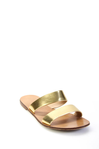 J Crew Womens Patent Leather Double Strap Slip On Slides Sandals Gold Size 7