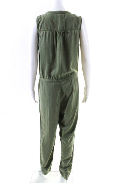 Sanctuary Womens Button Down Sleeveless Drawstring Jumpsuit Olive Green Size M