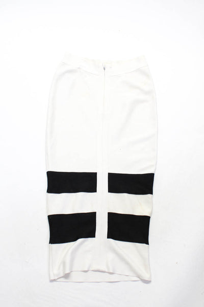 Misha Collection Women's Striped Bodycon Midi Pencil Skirt White Black Size S