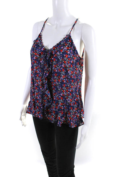 Parker Womens Floral Ruffle Halter Tank Top Blouse Red Blue Size Small