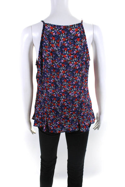 Parker Womens Floral Ruffle Halter Tank Top Blouse Red Blue Size Small
