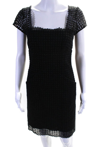 Milly Womens Cap Sleeve Lace Square Neck Sheath Dress Black Size 0