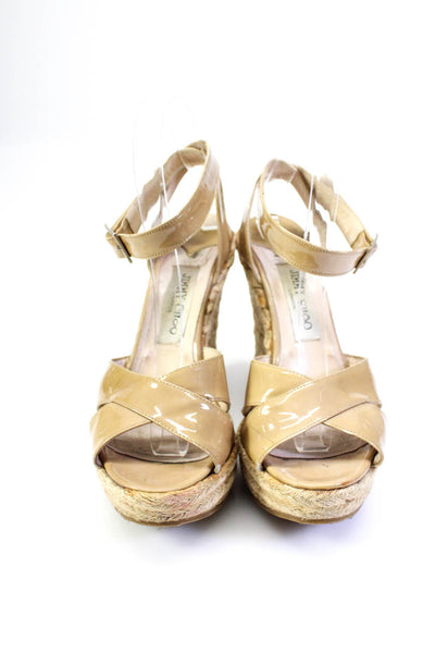 Jimmy Choo Womens Patent Leather Slingbacks Espadrille Wedges Beige Size 39 9