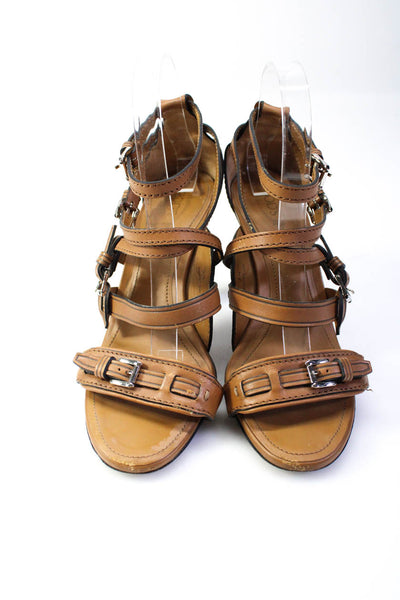 Tods Womens Leather Strappy Sandal Heels Brown Size 39 9