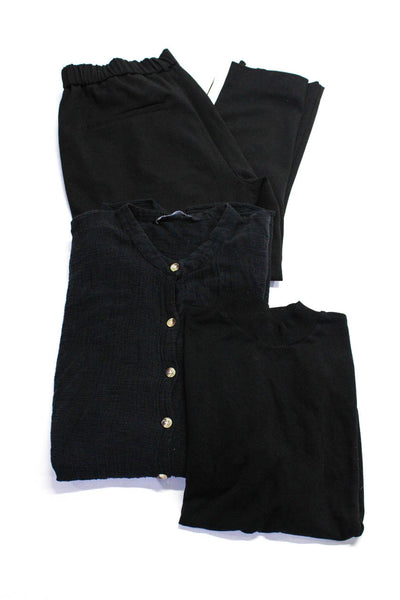 Zara Womens Side Stripe Slim Straight Elastic Pants Tops Black Size M, S-M Lot 3
