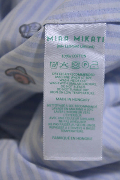 Mira Mikati Womens Cotton Striped Collared Button Up Blouse Top Blue Size 4