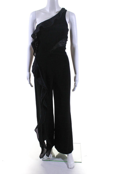 Jonathan Simkhai Women's One Shoulder Lace Ruffle Jumpsuit Black Size M