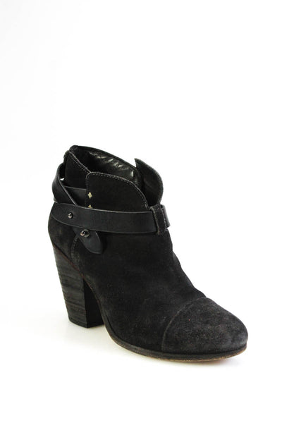Rag & Bone Womens Black Suede Strappy Blocked Heel Ankle Boots Shoes Size 8