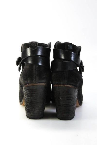 Rag & Bone Womens Black Suede Strappy Blocked Heel Ankle Boots Shoes Size 8