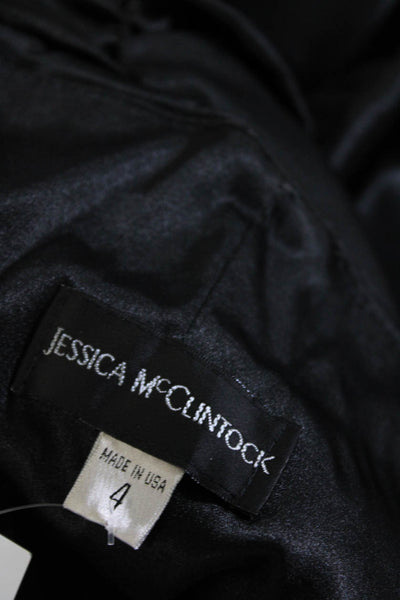 Jessica McClintock Womens Ruched Tied Ruffled Hem Drop Waist Dress Black Size 4