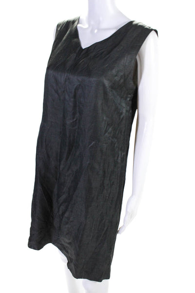 DKNY Womens V Neck Sleeveless Sheath Dress Gray Silk Linen Size Large