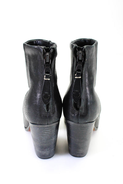 Rag & Bone Womens Black Leather Zip Block Heels Ankle Boots Shoes Size 7.5