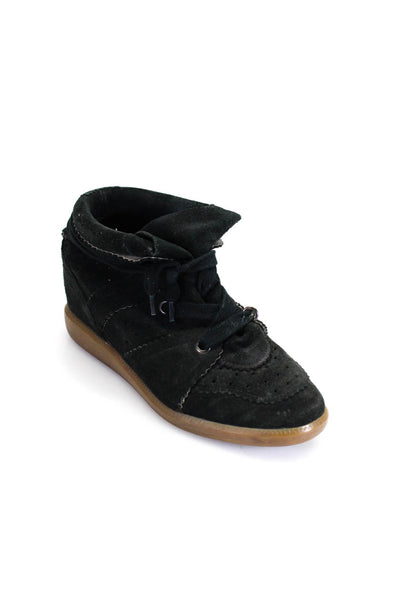 Isabel Marant Womens Black Suede High Top Wedge Heels Sneakers Shoes Size 8