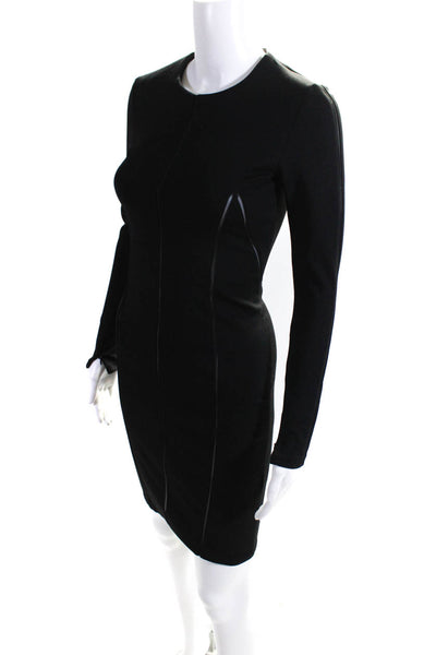 Adam Lippes Women's Zip Up Long Sleeve Crew Neck Pencil Dress Black Size XS
