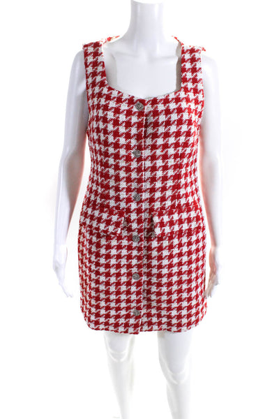 Urban Revivo Womens Tweed Houndstooth Silver Button Faux Pocket Dress Red Size 8