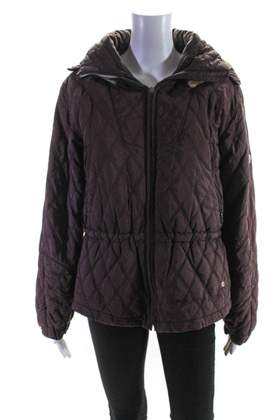 Post Card Womens Front Zip Hooded Quilted Jacket Brown Cotton Size 6