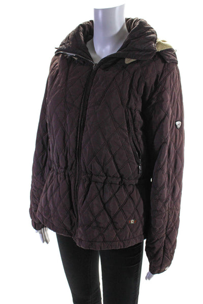Post Card Womens Front Zip Hooded Quilted Jacket Brown Cotton Size 6