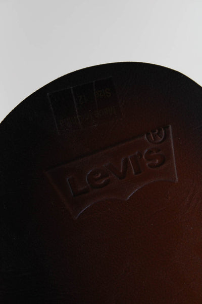 Levis Mens Slip On Logo T Strap Sandals Brown Leather Size 12