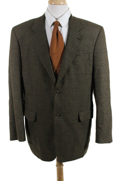Jack Victor Mens Wool Houndstooth Print Two Button Blazer Jacket Brown Size 42