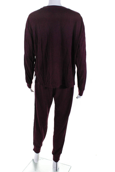 Splendid Collection Womens VelvetTrim Joggers Sweater Set Burgundy Small Medium