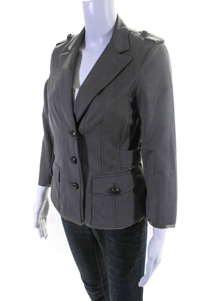 Elizabeth and James Womens Wool Darted Three-Button Collared Blazer Gray Size 4