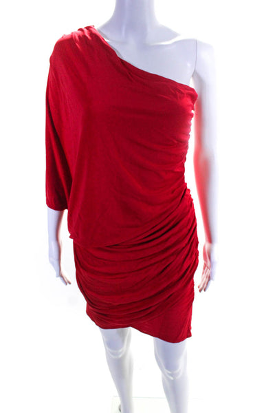 Haute Hippie Womens One Shoulder Ruched Side Zipped Blouson Dress Red Size S