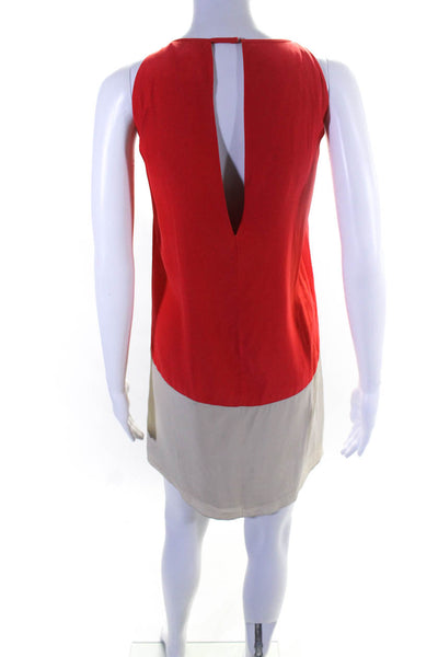 Parker Womens Colorblock Keyhole Hook & Eye Sleeveless Shift Dress Red Size L