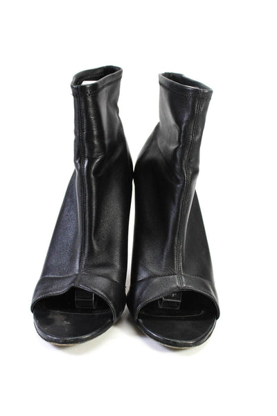 Jerome C. Rousseau Women's Leather Open Toe Stiletto Ankle Bootie Black Size 9