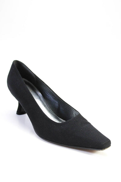 Stuart Weitzman Womens Leather Pointed Toe Spool Heels Black Silver Tone Size 6