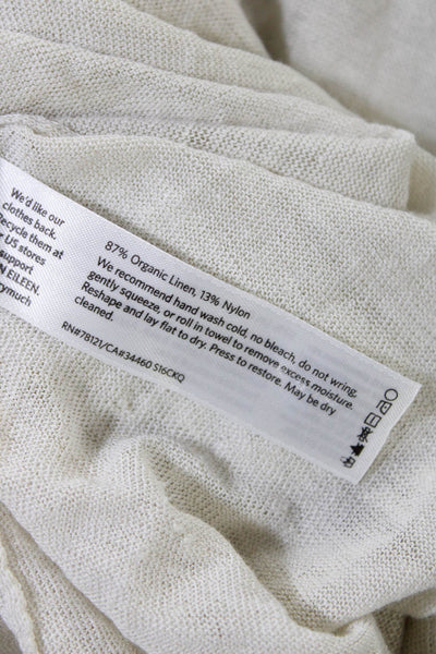 Eileen Fisher Womens Linen Long Sleeve Round Neck Textured T-Shirt Cream Size M