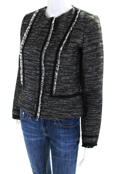 Vince Womens Heather Textured Long Sleeved Zippered Jacket Black Gray Size 4