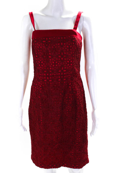 Alice by Temperley Womens Organza Embroidered Eyelet Sheath Dress Red Size 6