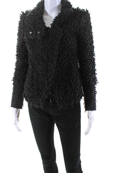IRO Womens Button Front Long Sleeve Collared Fuzzy Jacket Black Size IT 36