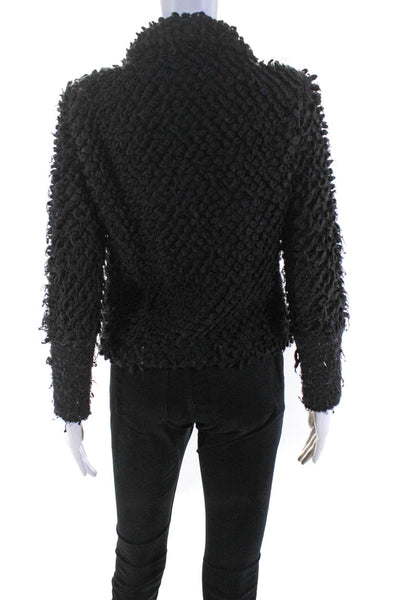IRO Womens Button Front Long Sleeve Collared Fuzzy Jacket Black Size IT 36
