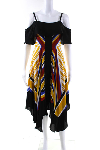 BCBGMAXAZRIA Womens Striped Print Asymmetrical Hem Dress Multicolor Size 2XS
