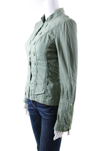 Marc Jacobs Womens Cotton Striped Mock Neck Long Sleeve Jacket Green Size 2