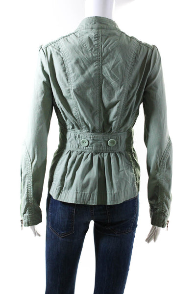 Marc Jacobs Womens Cotton Striped Mock Neck Long Sleeve Jacket Green Size 2