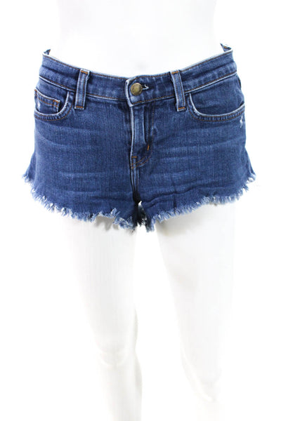 L'Agence Womens Cotton Mid-Rise Frayed Hem Cut Off Jean Shorts Blue Size 24