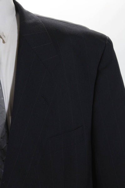A Luigi Luzzatti Collezione Mens Black Pinstriped Two Button Blazer Size 46L