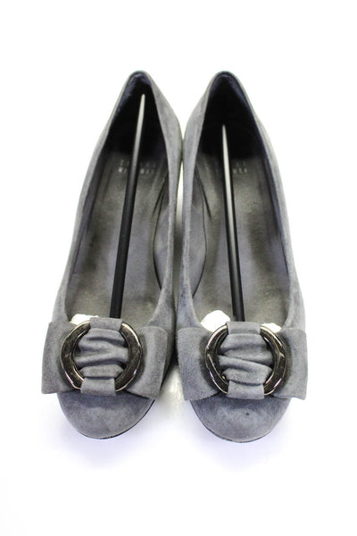 Stuart Weitzman Womens Bow Tied Circle Ring Buckled Wedge Heels Gray Size 7