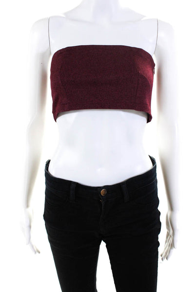 Re:member Womens Strapless Twill Bandeau Crop Top Blouse Burgundy Size Small