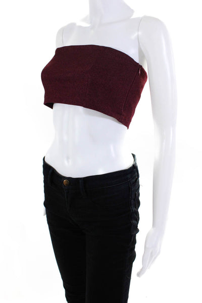 Re:member Womens Strapless Twill Bandeau Crop Top Blouse Burgundy Size Small