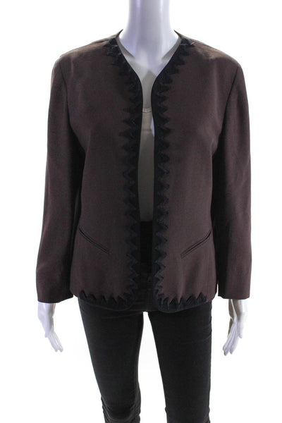 Christian Dior Womens Vintage Embroidered Chevron Crepe Jacket Brown Size 8
