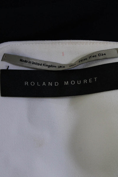 Roland Mouret Womens Embroidered Fringe Jacket Navy Blue White Size 4
