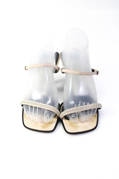 Warren Edwards Womens Jeweled Strap Slide On Sandals Beige Size 37.5 7.5