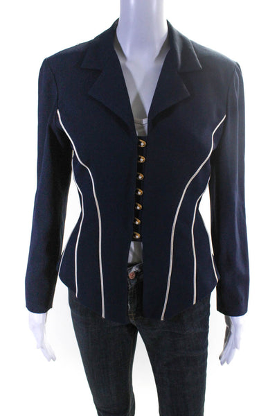 Kathryn Dianos Womens Button Front Notched Lapel Jacket Navy Blue Size 4