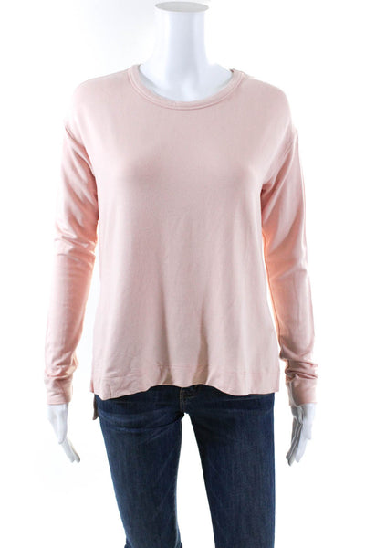 Cale Women's Side Slit Long Sleeve Crewneck Pullover Sweater Pink Size S