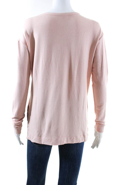 Cale Women's Side Slit Long Sleeve Crewneck Pullover Sweater Pink Size S